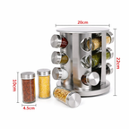Porta Temperos Inox Giratório – 12 Potes de Vidro