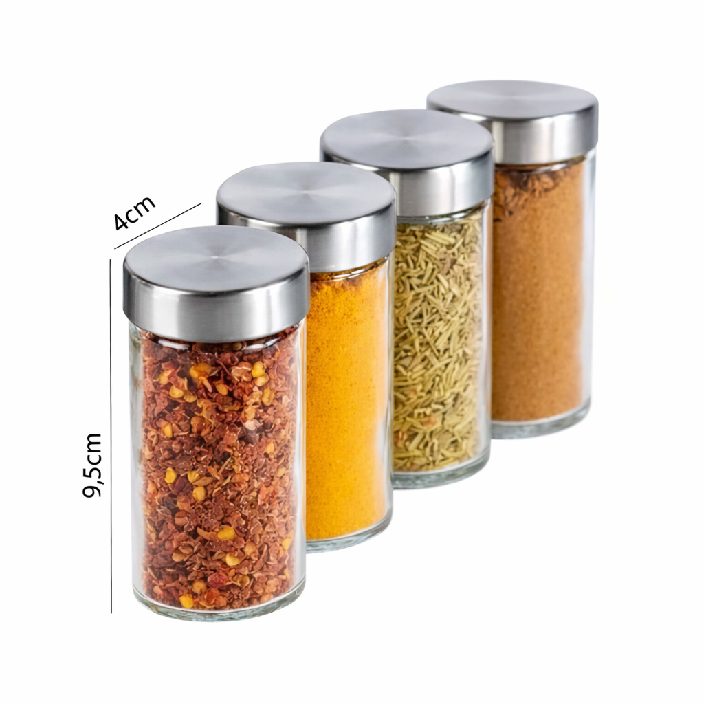 Porta Temperos Inox Giratório – 12 Potes de Vidro