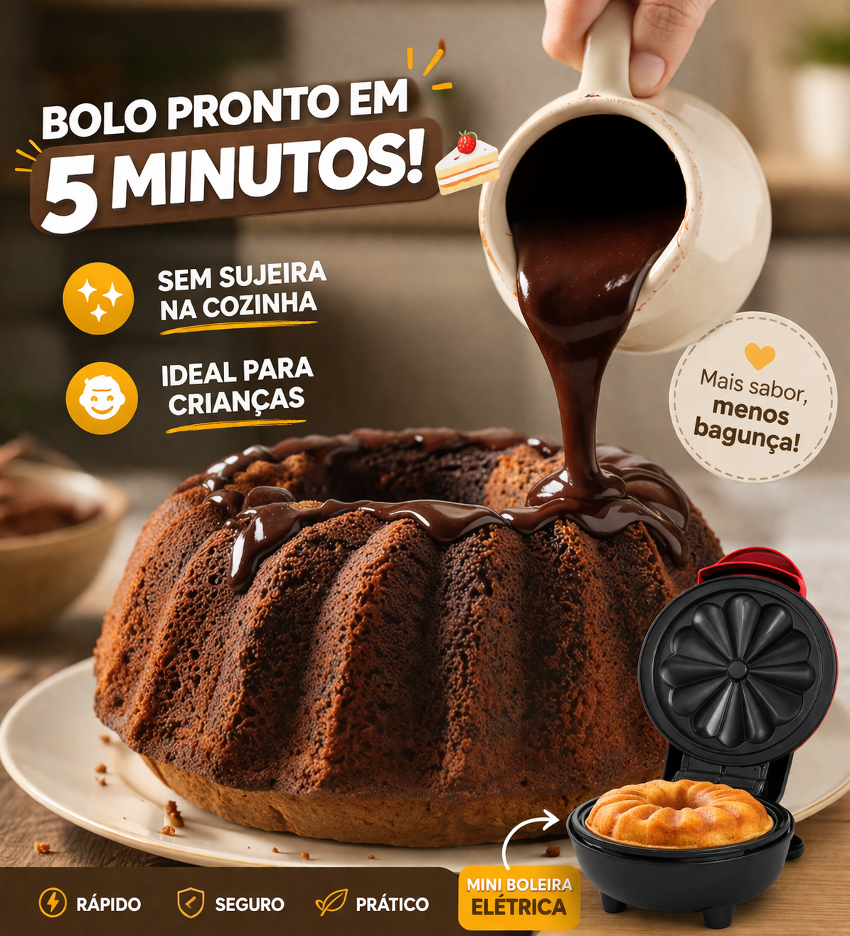 Mini Máquina de Bolo Elétrica – Faça Bolos Perfeitos em Minutos 🍰
