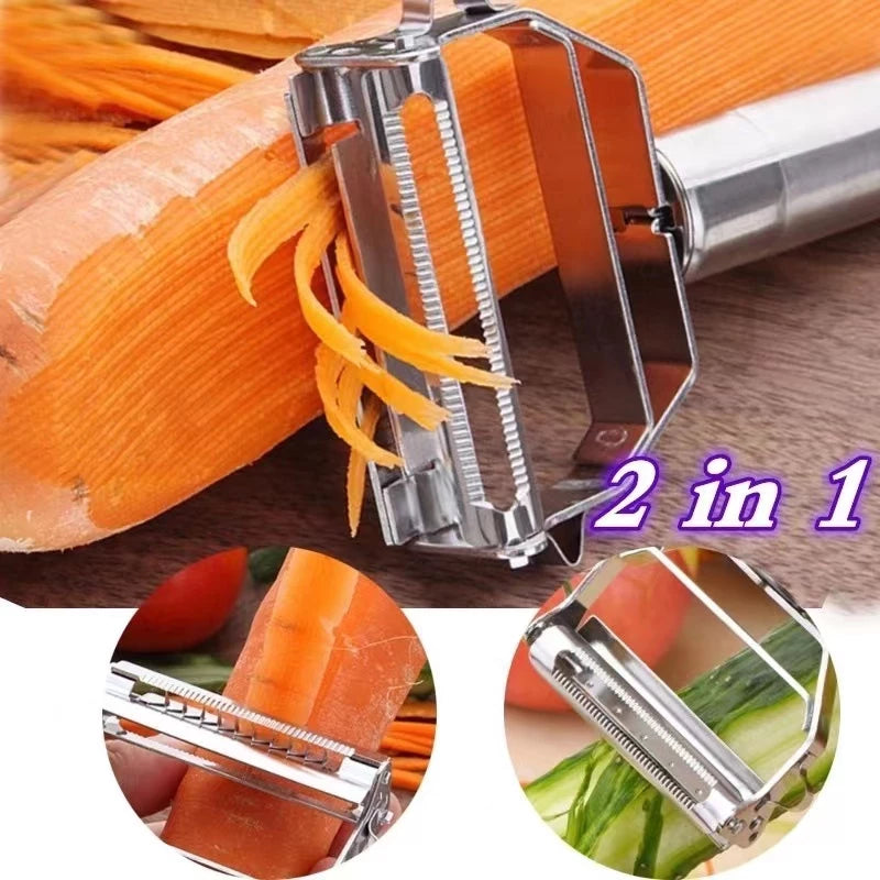 Descascador INOX Legumes Frutas Dupla Lâmina Móvel 2 Em 1/Descascador De Legumes Verduras Frutas promoção