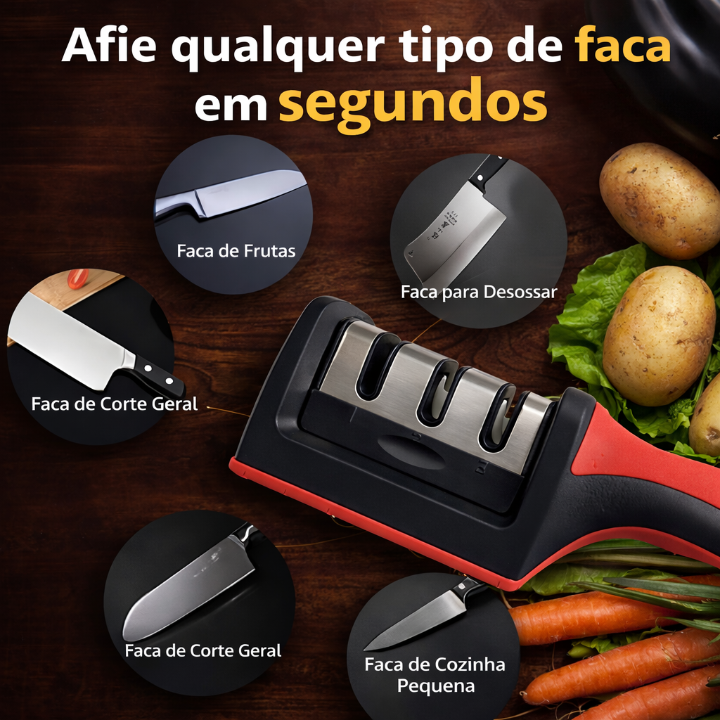 Afiador ChefPro Elite 3 Etapas – Corte Perfeito em Segundos