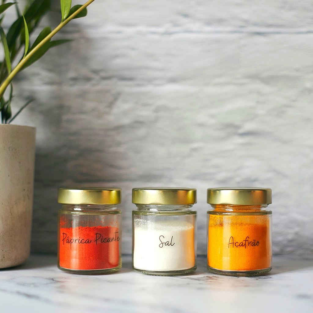 Kit 10 Porta Temperos Condimentos c/ 32 Adesivos de Temperos Potes de Vidro Organizador