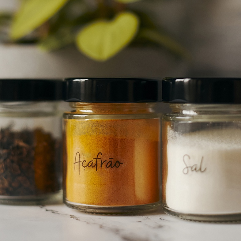Kit 10 Porta Temperos Condimentos c/ 32 Adesivos de Temperos Potes de Vidro Organizador