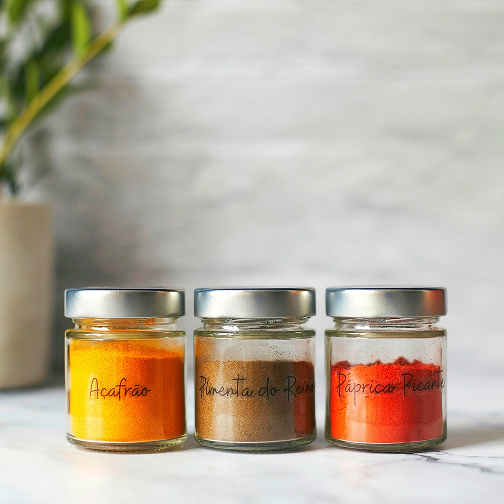Kit 10 Porta Temperos Condimentos c/ 32 Adesivos de Temperos Potes de Vidro Organizador