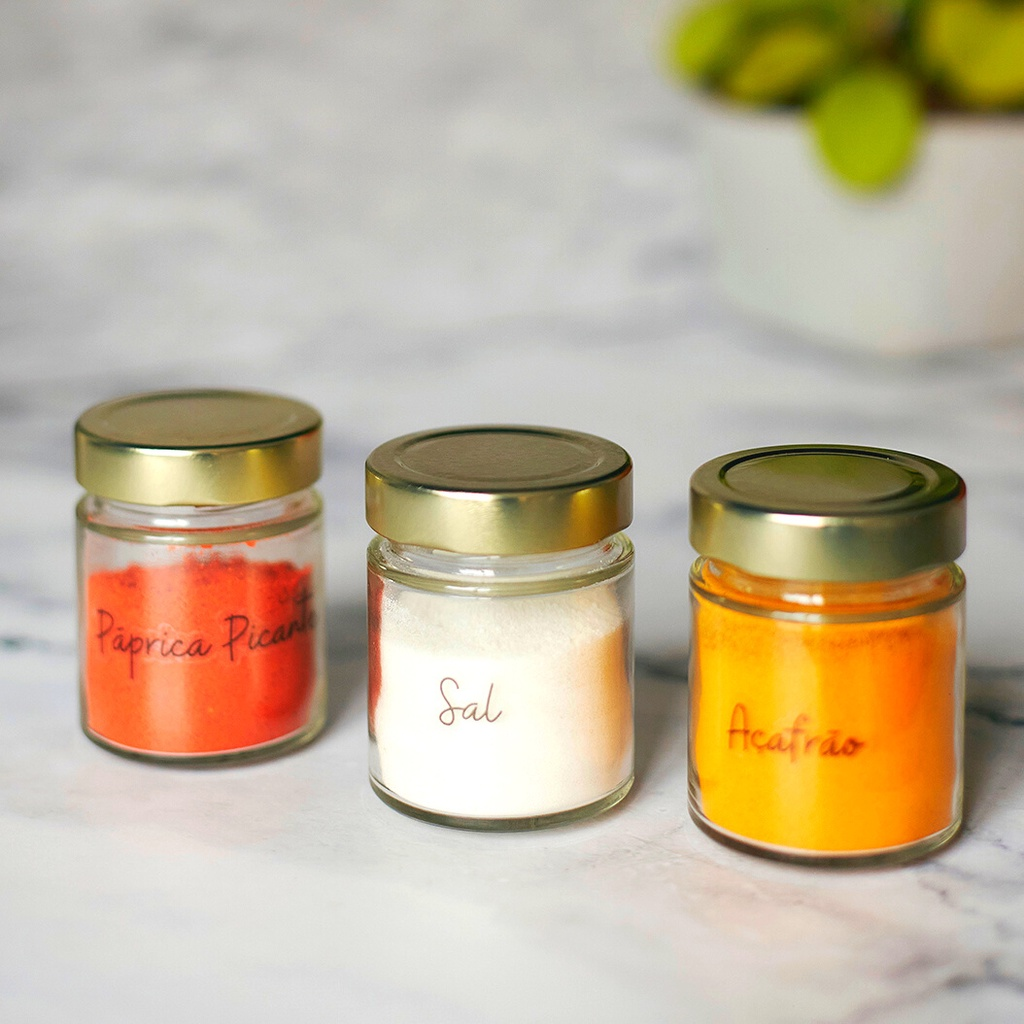 Kit 10 Porta Temperos Condimentos c/ 32 Adesivos de Temperos Potes de Vidro Organizador