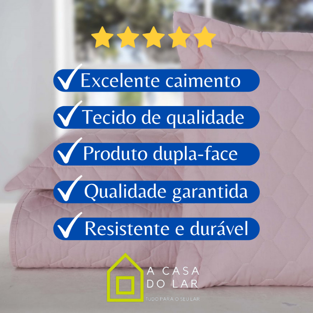 3 Peças Kit Colcha Cobre Leito Casal Dupla Face Com Viés 2 Fronhas 100% Poliéster