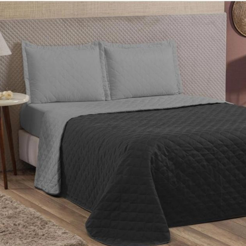 3 Peças Kit Colcha Cobre Leito Casal Dupla Face Com Viés 2 Fronhas 100% Poliéster