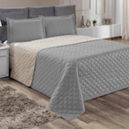 3 Peças Kit Colcha Cobre Leito Casal Dupla Face Com Viés 2 Fronhas 100% Poliéster