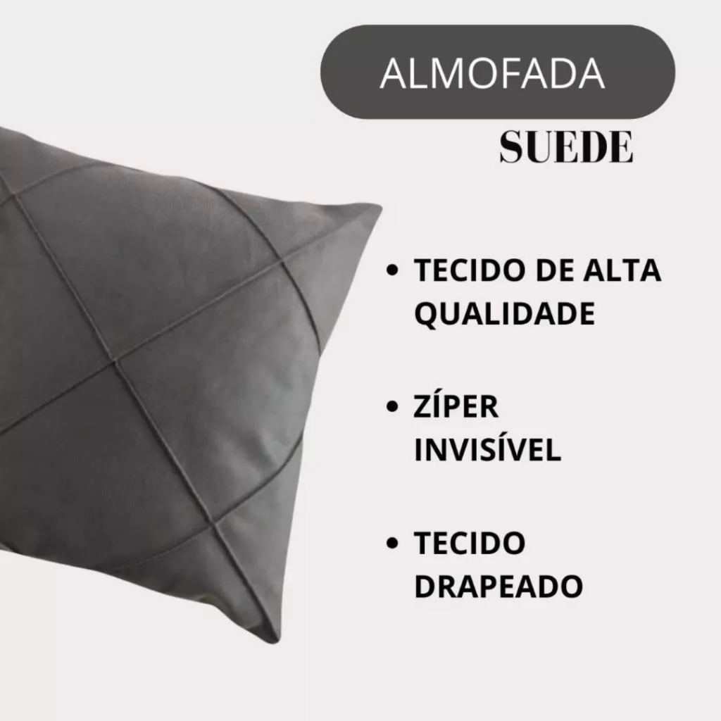 Kit 02 Almofadas Cheias Drapeadas em Suede 45x45cm Sala Sofá Quarto