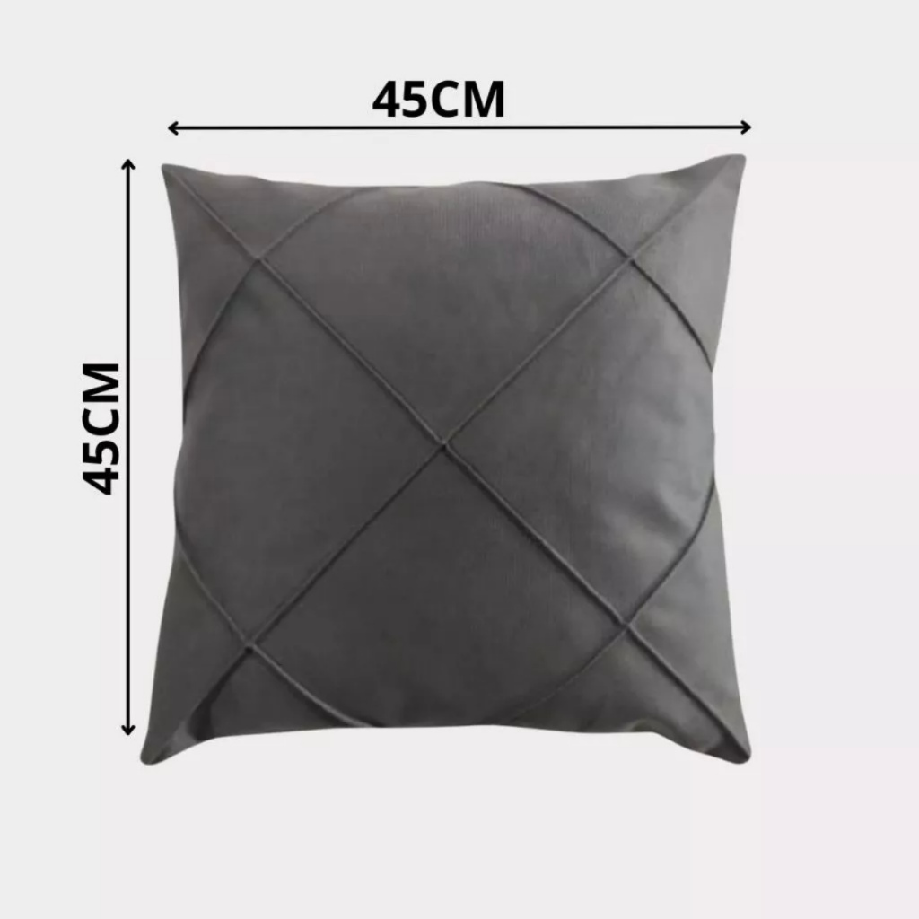Kit 02 Almofadas Cheias Drapeadas em Suede 45x45cm Sala Sofá Quarto