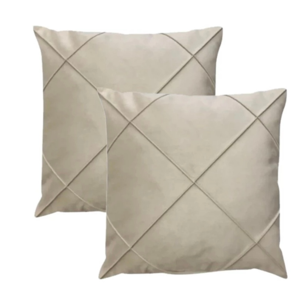 Kit 02 Almofadas Cheias Drapeadas em Suede 45x45cm Sala Sofá Quarto