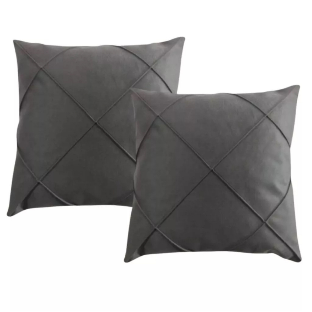Kit 02 Almofadas Cheias Drapeadas em Suede 45x45cm Sala Sofá Quarto
