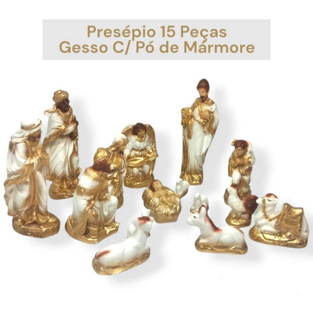 Presépio De Natal Completo Gesso C/ Pó Mármore 20cm 14 peças Lindo Promoção