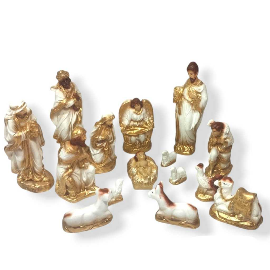 Presépio De Natal Completo Gesso C/ Pó Mármore 20cm 14 peças Lindo Promoção