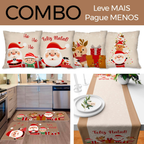 COMBO DE NATAL: KIT 04 CAPAS DE ALMOFADAS NOEL + KIT 3 TAPETES DE COZINHA + TRILHO DE MESA NATALINO