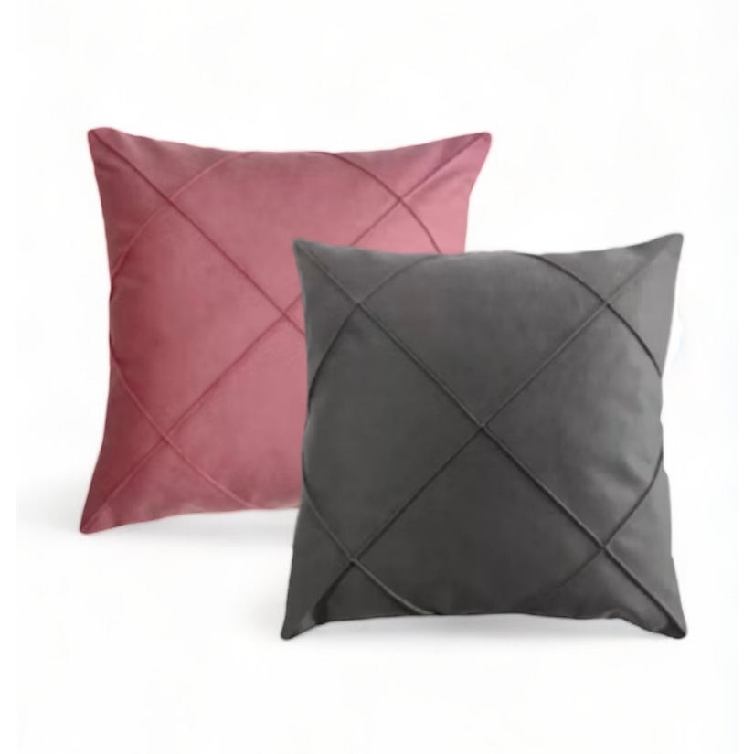 Kit 02 Almofadas Cheias Drapeadas em Suede 45x45cm Sala Sofá Quarto