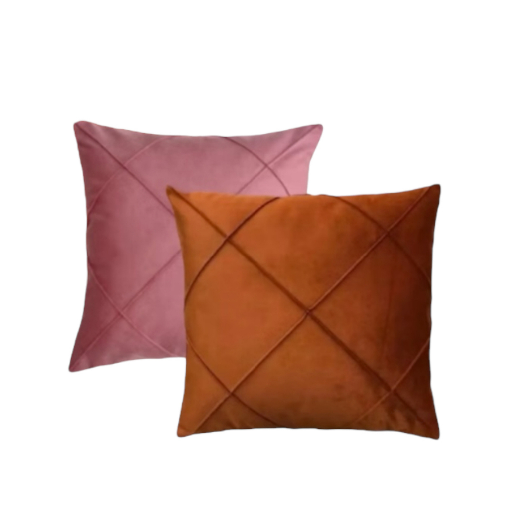 Kit 02 Almofadas Cheias Drapeadas em Suede 45x45cm Sala Sofá Quarto