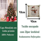 Capa de Almofada Natalina Decoração de Natal Festa Enfeite Papai Noel Renas Boneco de Neve Linho Estampado 43x43cm
