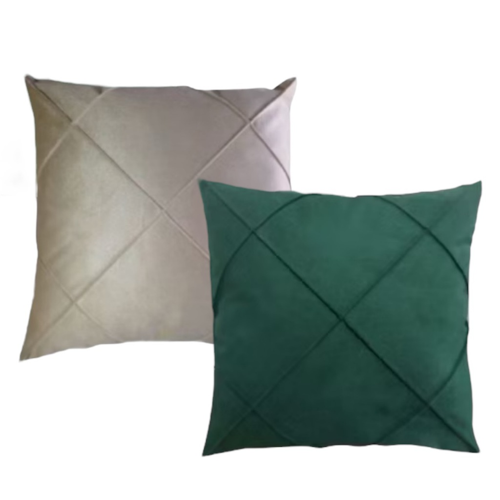 Kit 02 Almofadas Cheias Drapeadas em Suede 45x45cm Sala Sofá Quarto