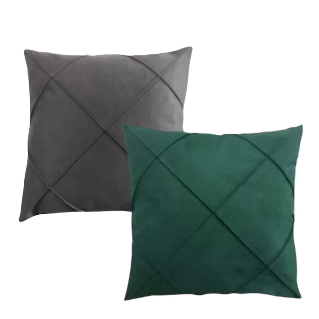 Kit 02 Almofadas Cheias Drapeadas em Suede 45x45cm Sala Sofá Quarto