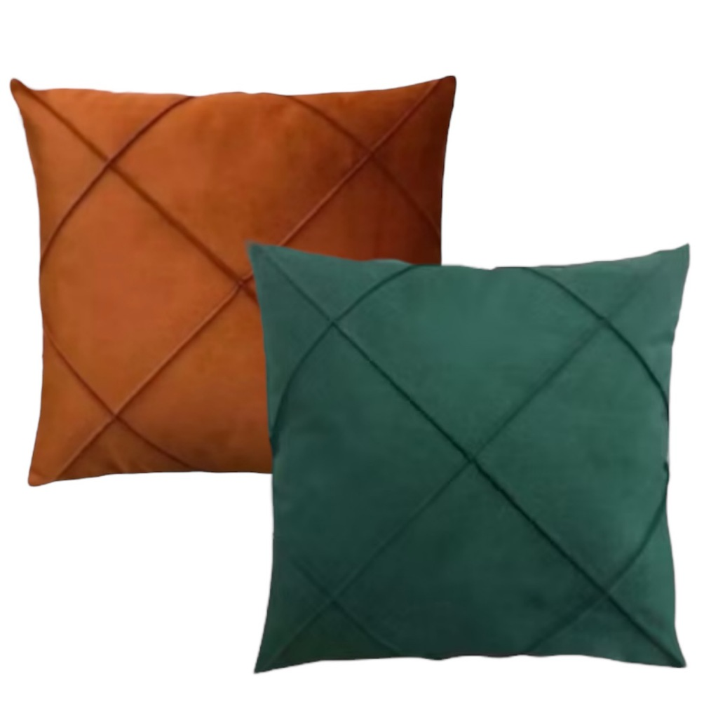 Kit 02 Almofadas Cheias Drapeadas em Suede 45x45cm Sala Sofá Quarto