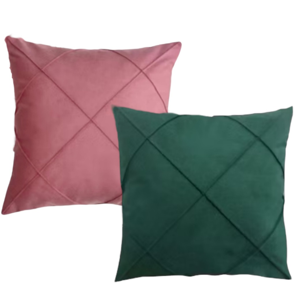 Kit 02 Almofadas Cheias Drapeadas em Suede 45x45cm Sala Sofá Quarto