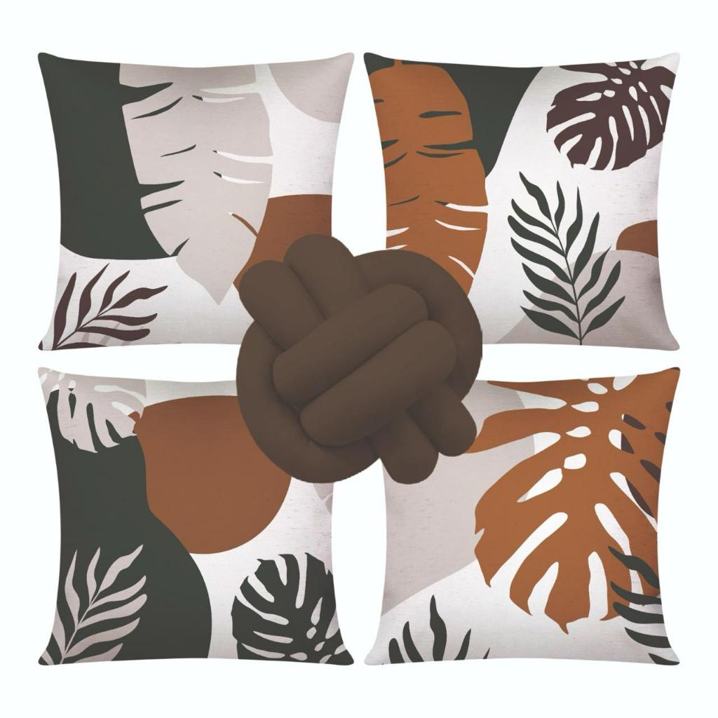 Kit c/ 04 Capas de Almofada Modernas Decorativas 45x45 + 1 Almofada de Nó - Geométrica Nude