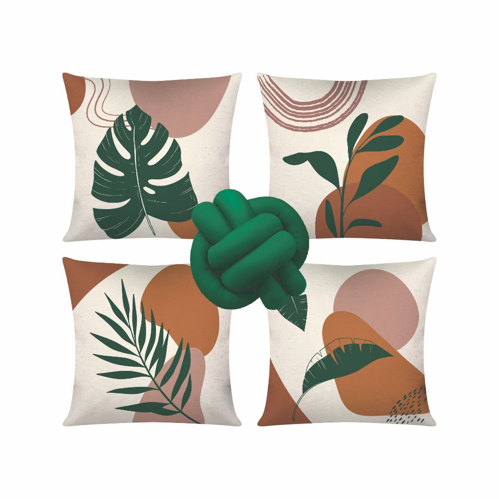 Kit c/ 04 Capas de Almofada Modernas Decorativas 45x45 + 1 Almofada de Nó - Geométrica Nude