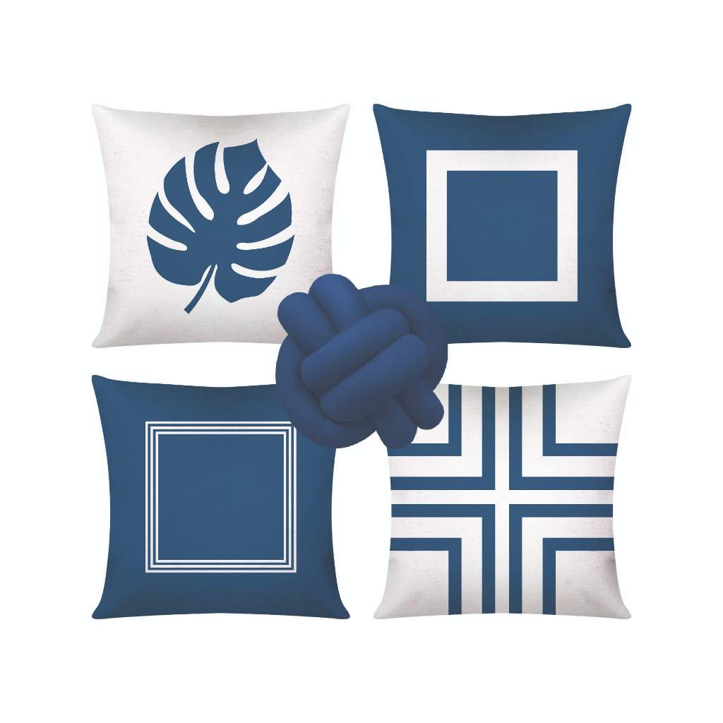 Kit c/ 04 Capas de Almofada Modernas Decorativas 45x45 + 1 Almofada de Nó - Geométrica Nude