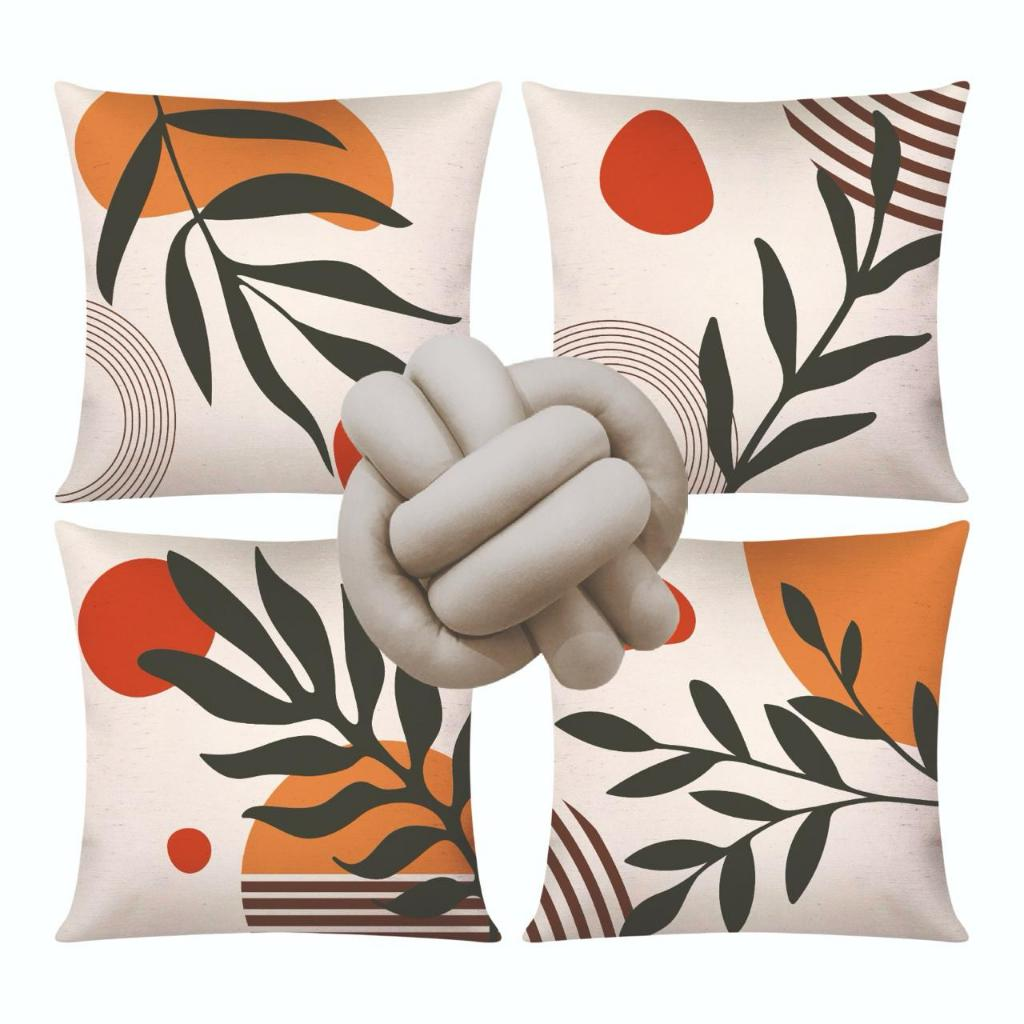 Kit c/ 04 Capas de Almofada Modernas Decorativas 45x45 + 1 Almofada de Nó - Geométrica Nude