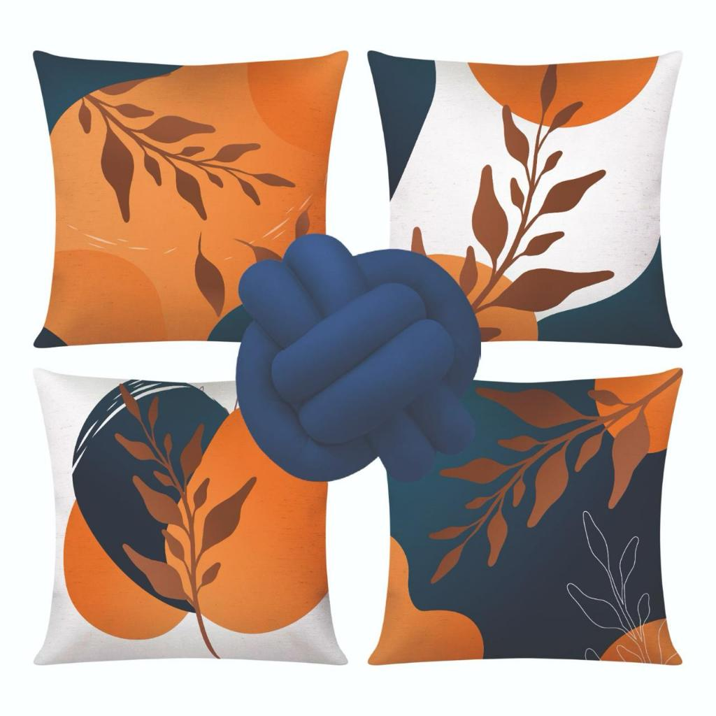 Kit c/ 04 Capas de Almofada Modernas Decorativas 45x45 + 1 Almofada de Nó - Geométrica Nude