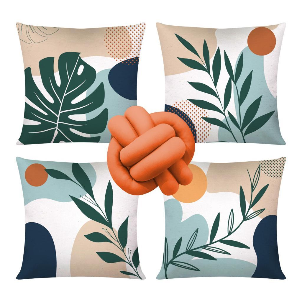 Kit c/ 04 Capas de Almofada Modernas Decorativas 45x45 + 1 Almofada de Nó - Geométrica Nude