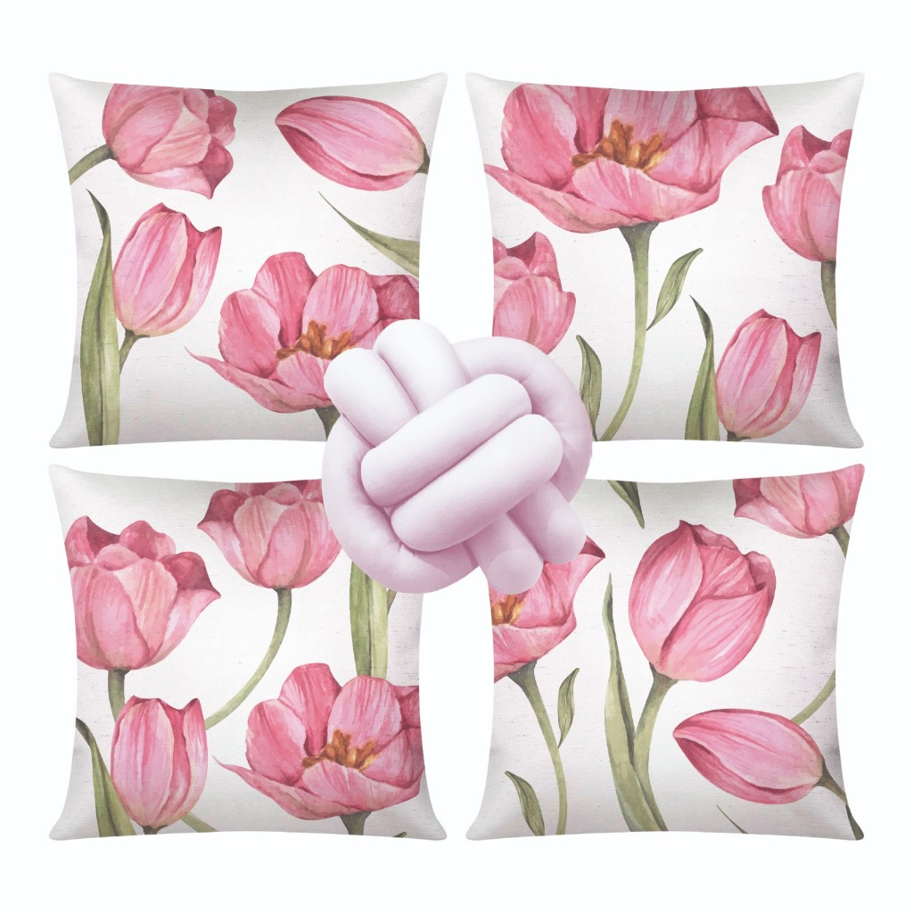 Kit c/ 04 Capas de Almofada Modernas Decorativas 45x45 + 1 Almofada de Nó - Geométrica Nude