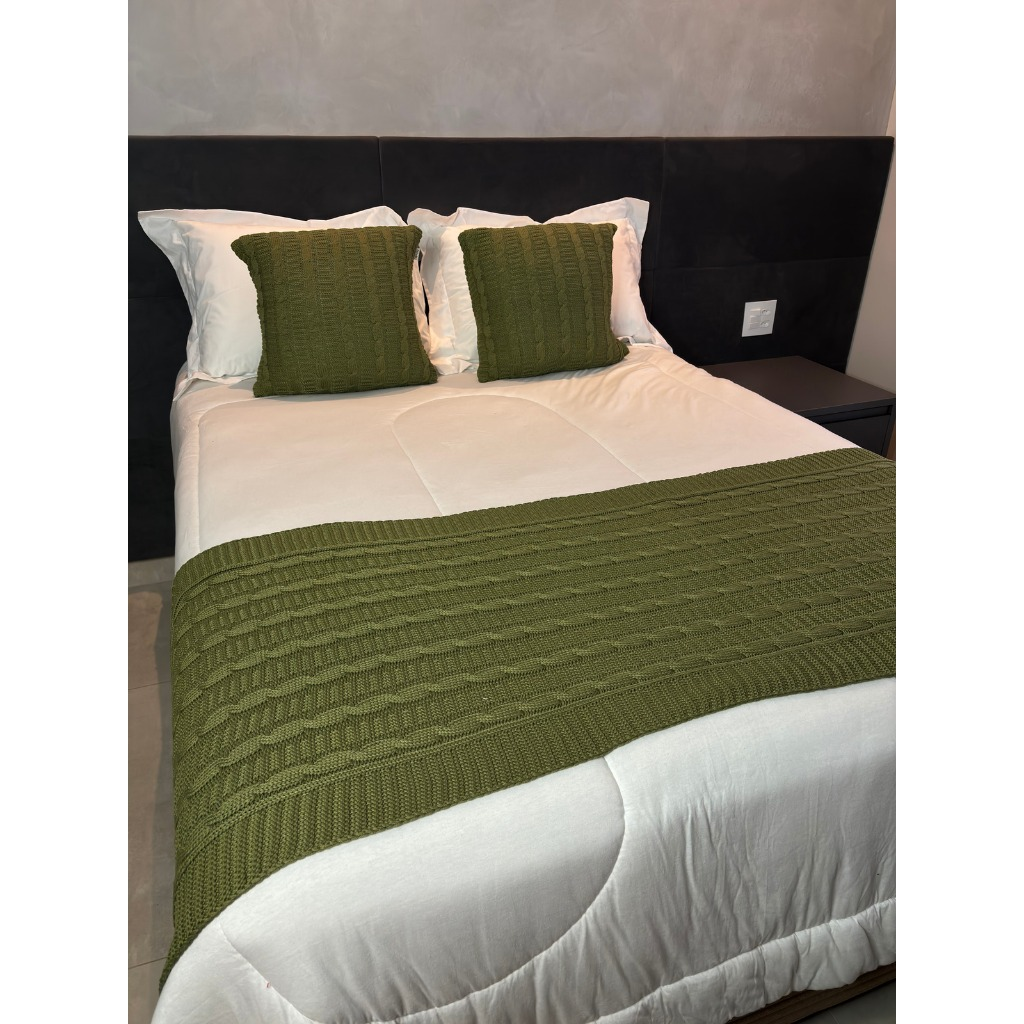 Kit Manta Peseira de Tricot + Capas de Almofada para Cama e Sofá Cama Casal Queen Decoração FIRENZE
