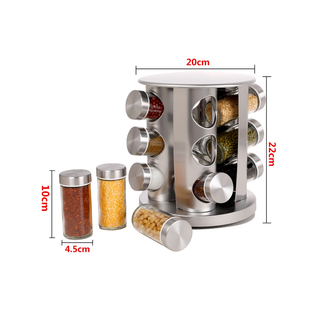 Porta Tempero Condimento Inox 12 Potes Suporte Giratório
