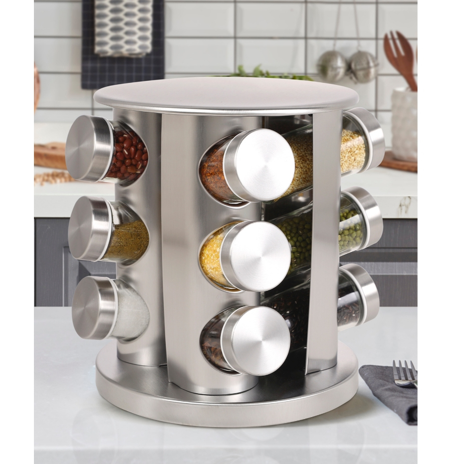 Porta Tempero Condimento Inox 12 Potes Suporte Giratório