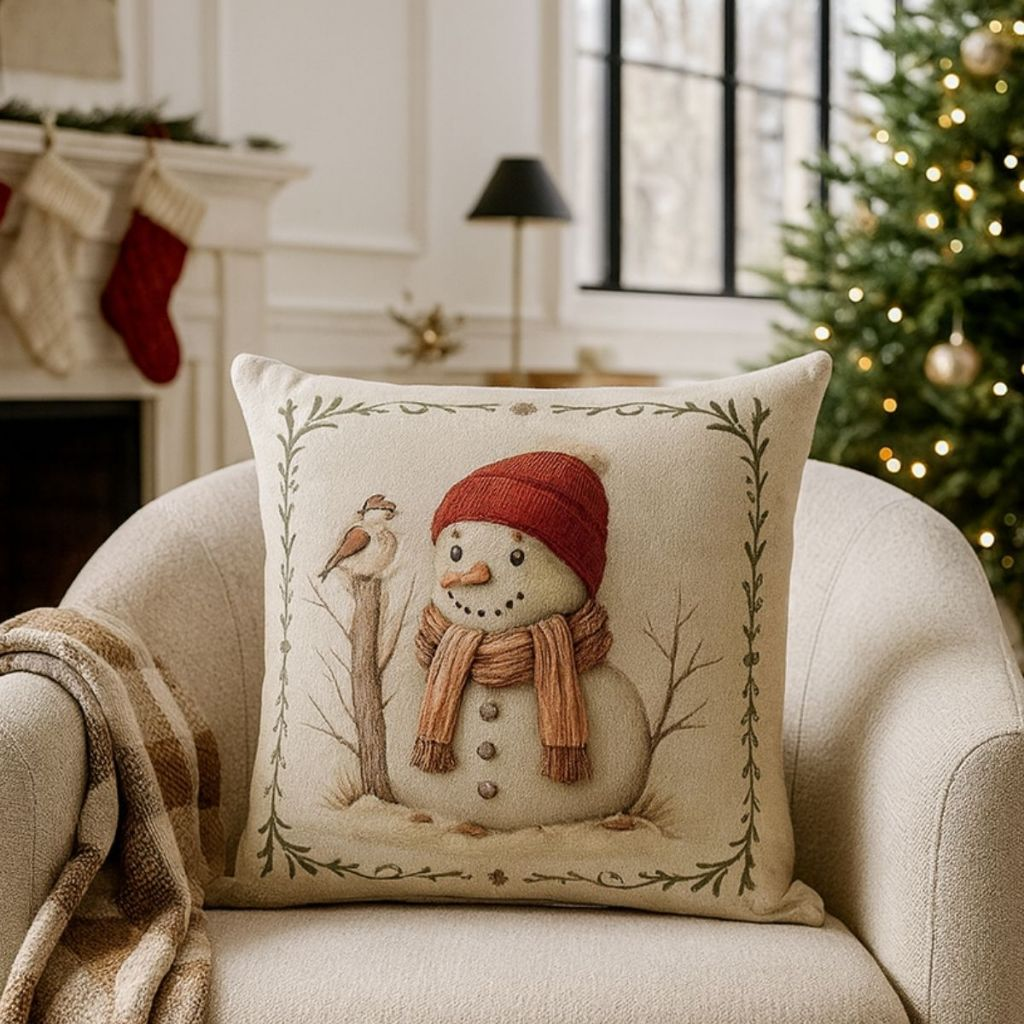 Capa de Almofada Natalina Decoração de Natal Festa Enfeite Papai Noel Renas Boneco de Neve Linho Estampado 43x43cm