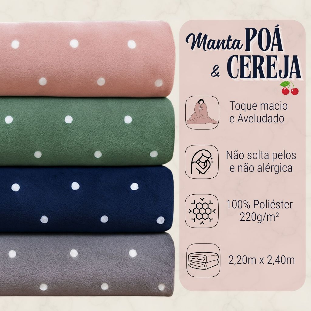 Cobertor de Microfibra Manta Queen Antialérgico Estampado Poá Quentinho