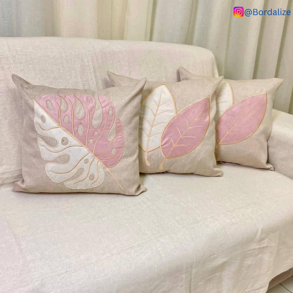 Kit de Capa de Almofada Linho Bordada Aplicada Decorativa - Escolha Sua Combinação