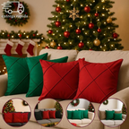 Kit 4 Capas de Almofada Natal Suede Drapeada 45x45cm Decoração Natalina