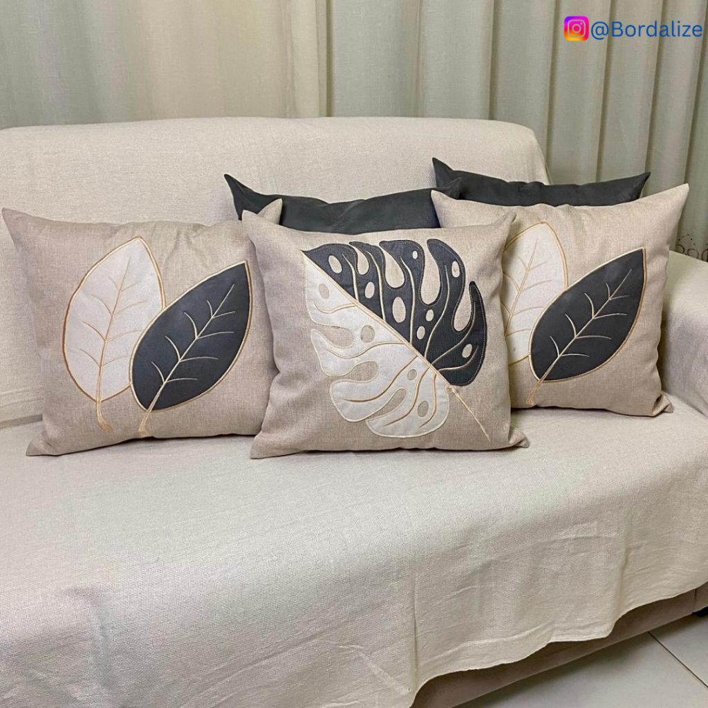 Kit de Capa de Almofada Linho Bordada Aplicada Decorativa - Escolha Sua Combinação
