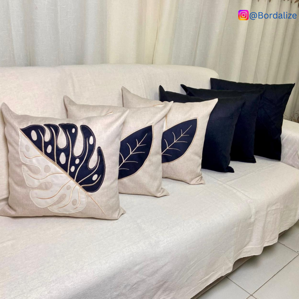 Kit de Capa de Almofada Linho Bordada Aplicada Decorativa - Escolha Sua Combinação