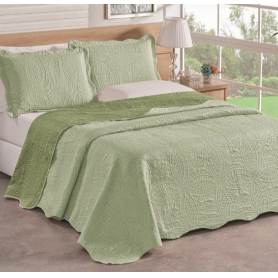 3 Peças Kit Colcha Cobre Leito Casal Dupla Face Com Viés 2 Fronhas 100% Poliéster