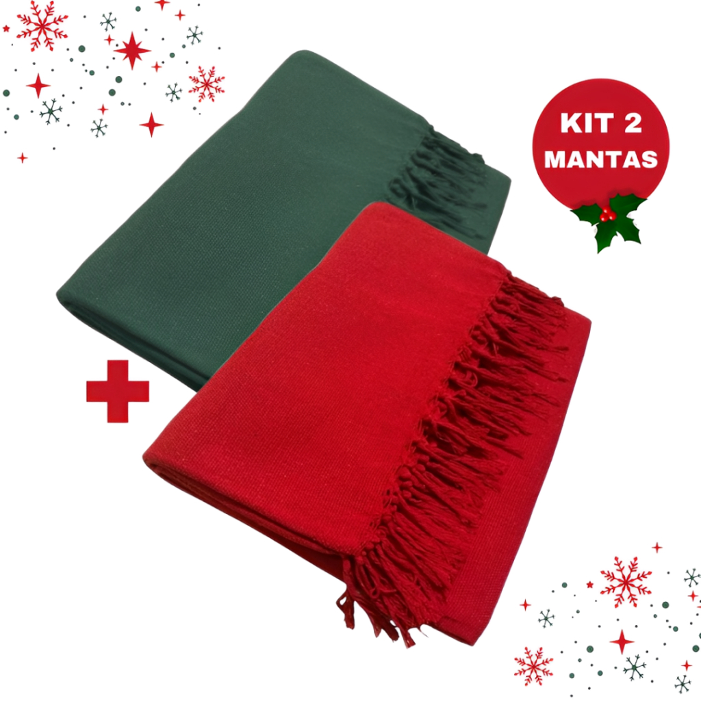 Kit 2 Mantas Natal Para Sofá 3,00 x 1,80M King Luxo Gigante 100% Algodão Protetor Decoração Natal