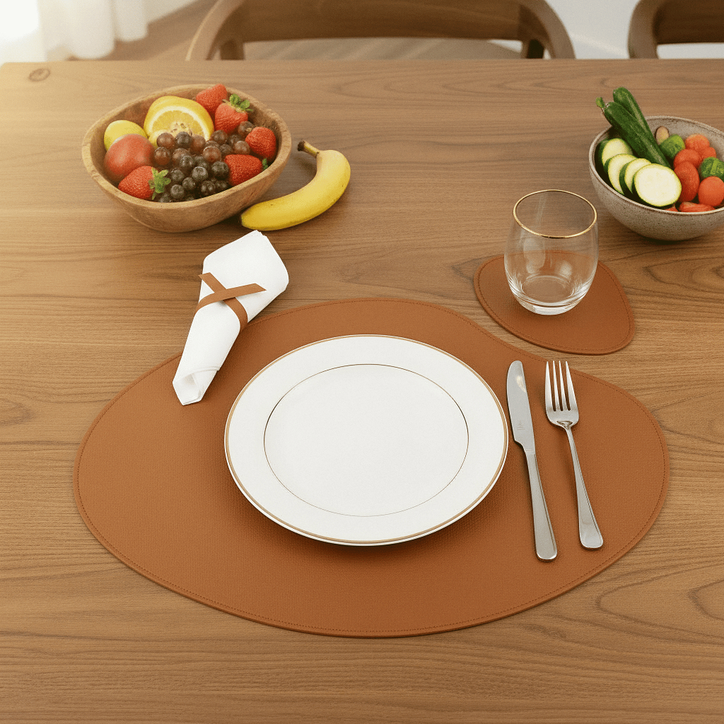 Kit Jogo Americano Sousplat de Couro com Porta Copos para Mesa Jantar Kit com 2 4 6 8 Peças Premium