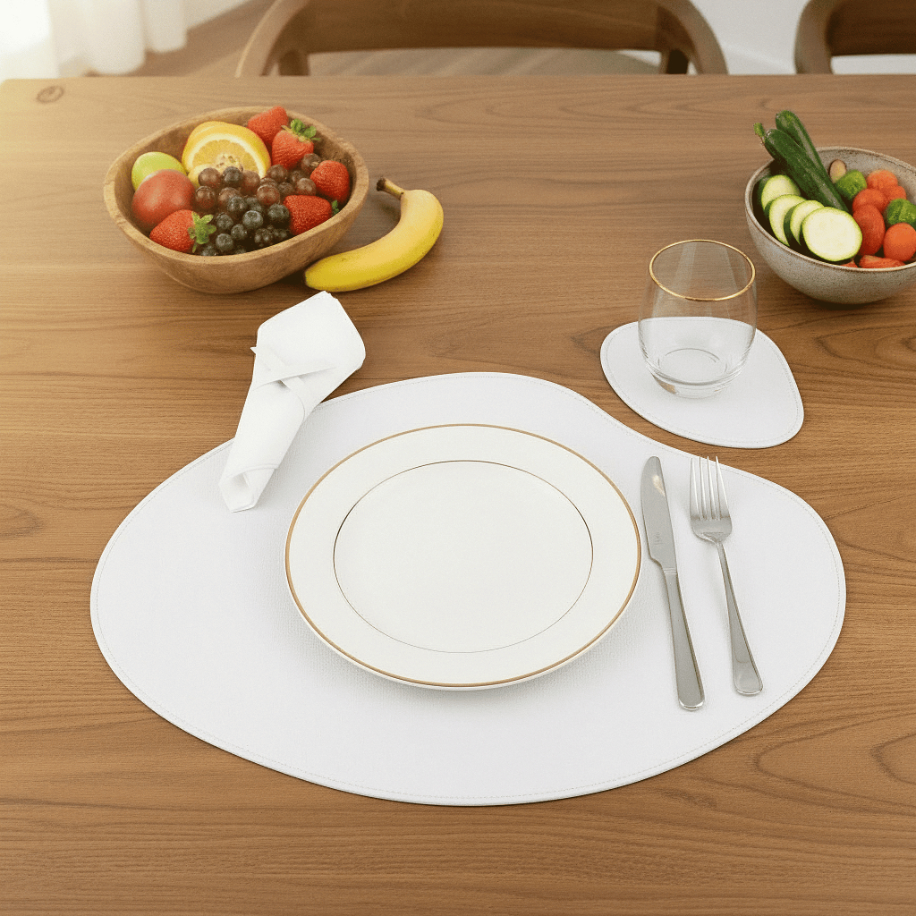 Kit Jogo Americano Sousplat de Couro com Porta Copos para Mesa Jantar Kit com 2 4 6 8 Peças Premium