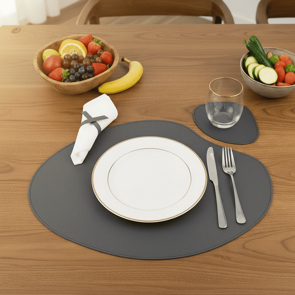 Kit Jogo Americano Sousplat de Couro com Porta Copos para Mesa Jantar Kit com 2 4 6 8 Peças Premium