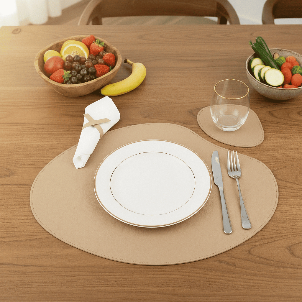 Kit Jogo Americano Sousplat de Couro com Porta Copos para Mesa Jantar Kit com 2 4 6 8 Peças Premium