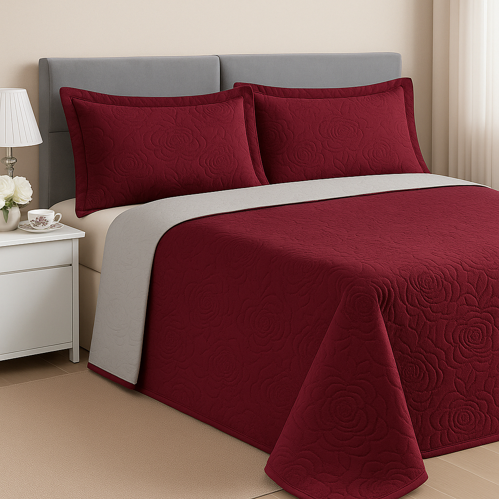 3 Peças Kit Colcha Cobre Leito Casal Dupla Face Com Viés 2 Fronhas 100% Poliéster