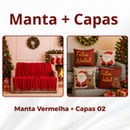 Kit Manta P + 04 Capas de De Almofada Digital Natalina Decoração Natal Sala